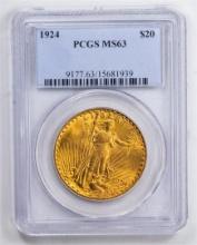 1924 $20 Double Eagle Gold Coin PCGS MS63