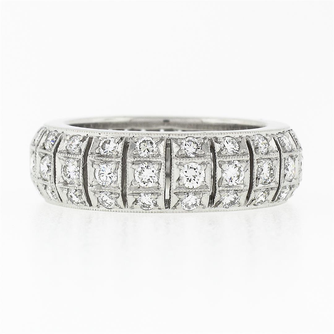 Vintage Platinum 1.30 ctw Diamond Domed Open Work & Milgrain Eternity Band Ring