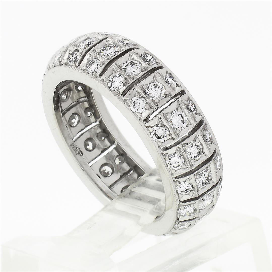 Vintage Platinum 1.30 ctw Diamond Domed Open Work & Milgrain Eternity Band Ring