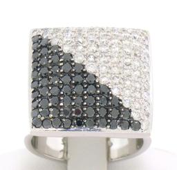 Large 18k White Gold 3.60 ctw Black & White Diamond Square Cushion Ladies Ring