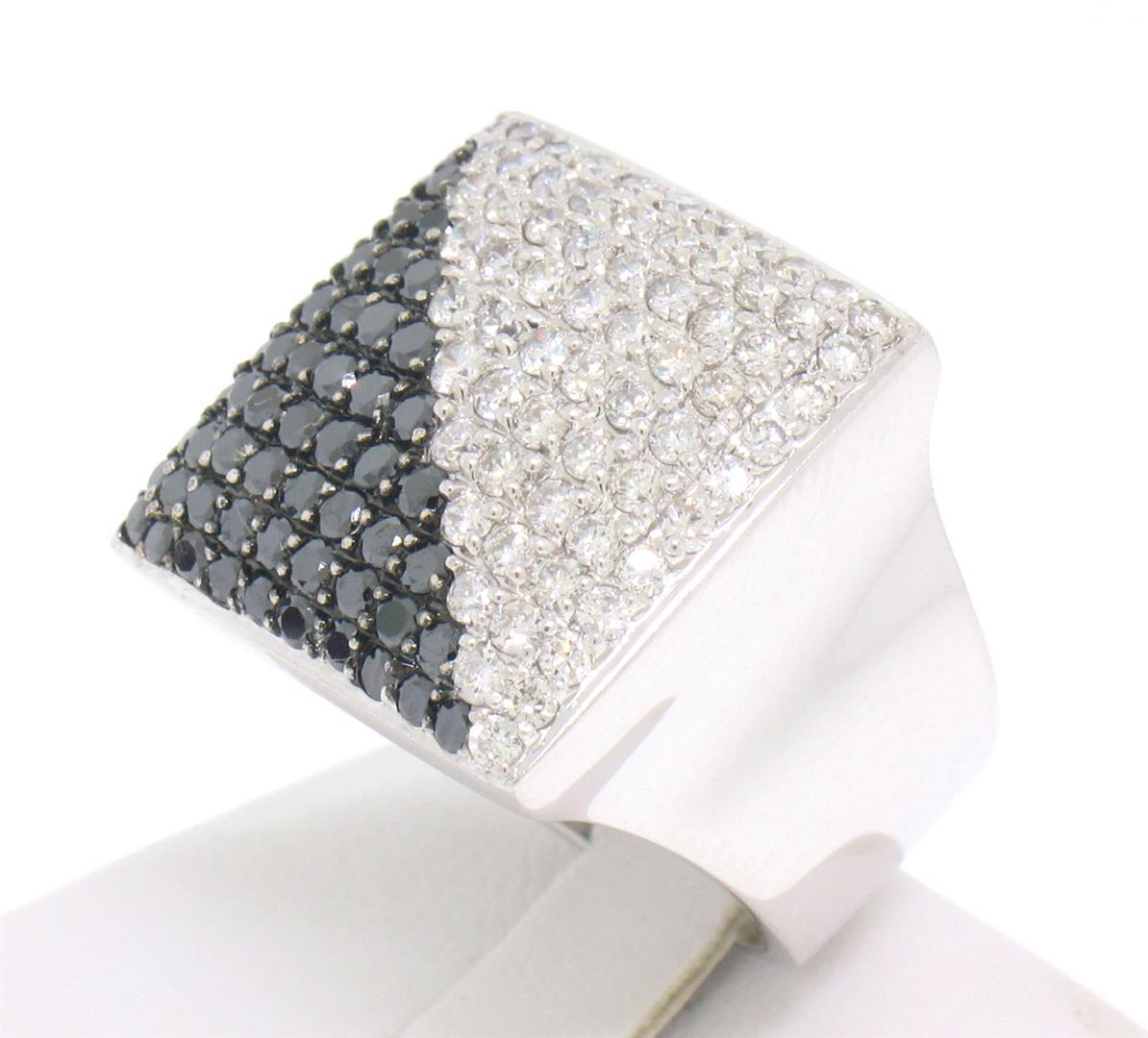 Large 18k White Gold 3.60 ctw Black & White Diamond Square Cushion Ladies Ring