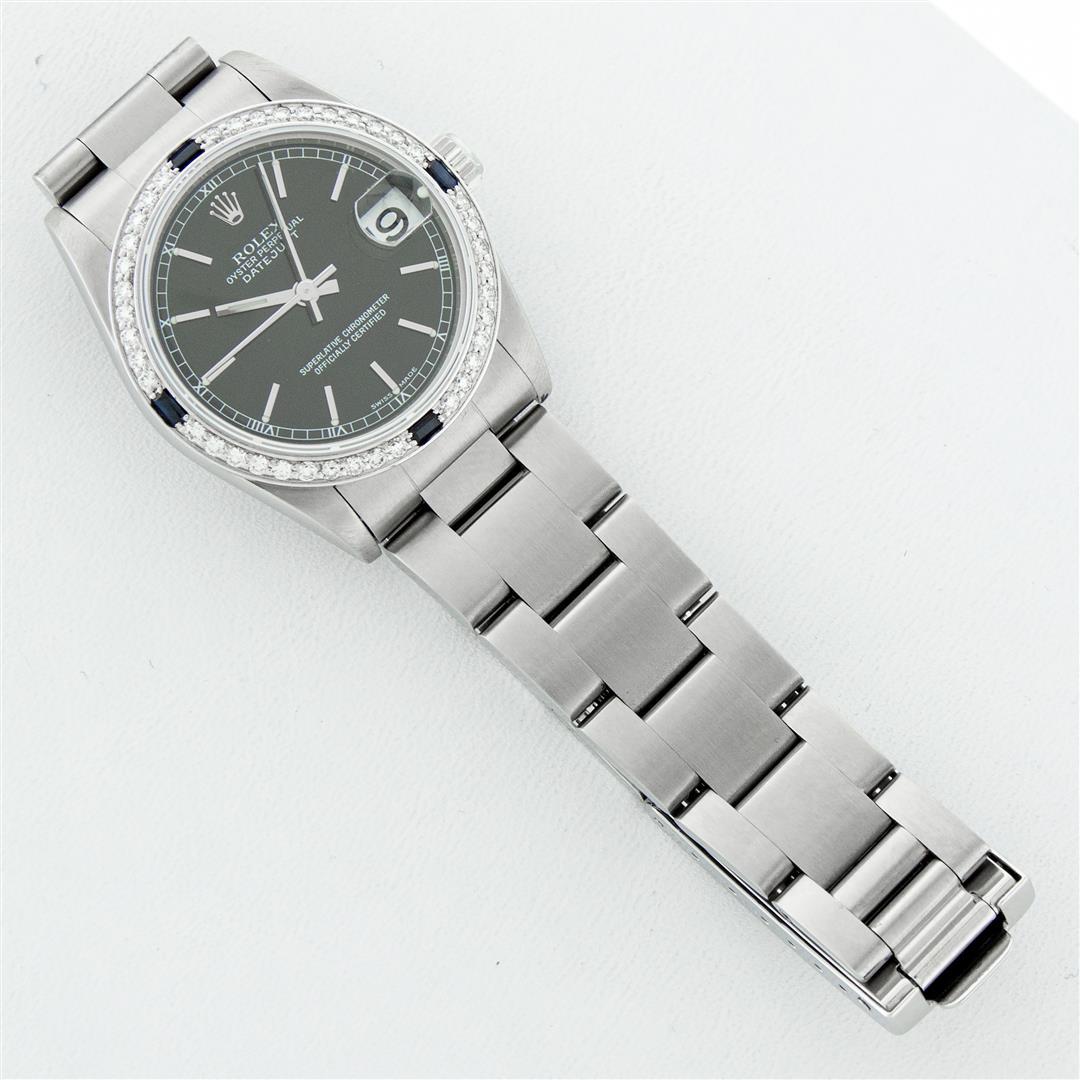 Rolex Ladies Midsize 31MM Black Index Dial 18K White Gold Diamond And Sapphire D