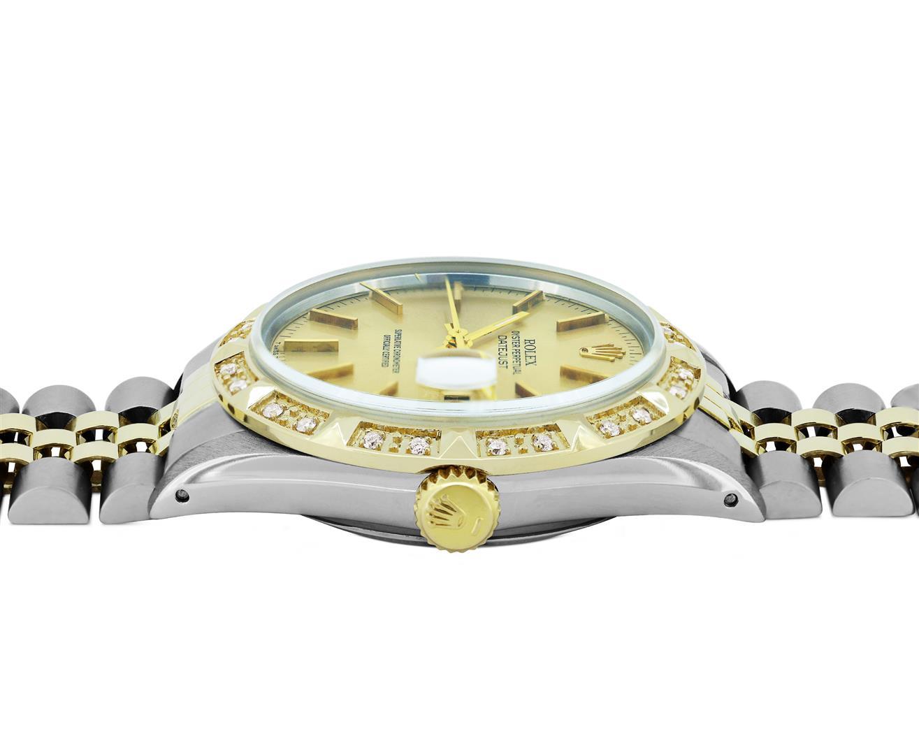 Rolex Mens 36MM 2Tone Yellow Gold And Steel 18K Gold Pyramid Diamond Bezel Datej