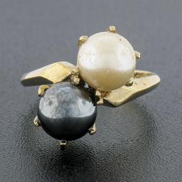 Estate 14K Gold 7.3mm Black & White Dual Cultured Pearl Polished Bypass Ring