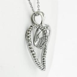 14K White Gold 0.50 ctw Double Diamond Open Heart Swirl Pendant & 20" Cable Chai