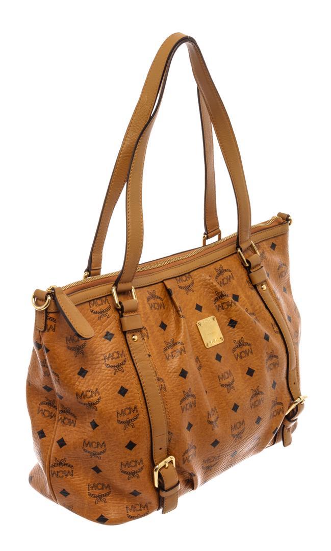 MCM Brown Visetos Essentials Shopper Tote Bag