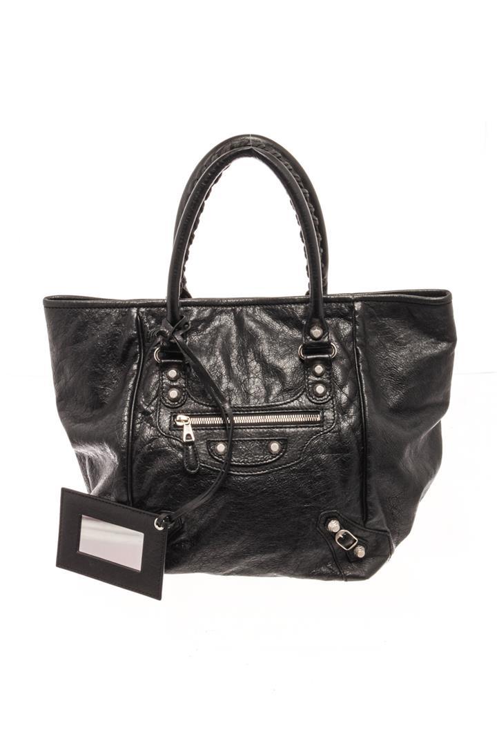 Balenciaga Black Lambskin Leather Velo Tote Bag