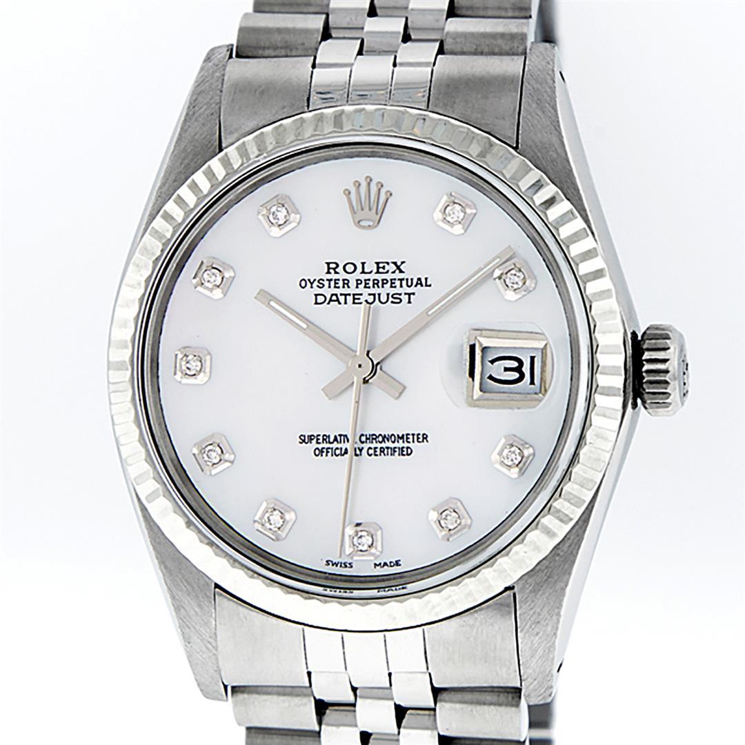 Rolex Stainless Steel 36MM White Diamond Datejust Wristwatch