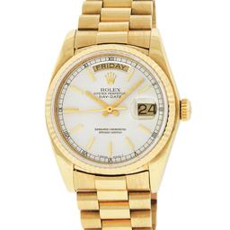 Rolex Mens Quickset 18K Yellow Gold Factory Silver Index Dial Day Date President