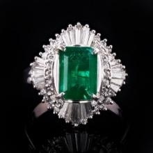 2.50 ctw Emerald and 1.04 ctw Diamond Platinum Ring