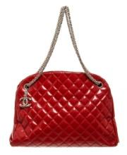 Chanel Red Leather Mademoiselle Bowler Bag