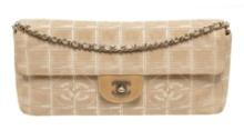 Chanel Tan Quilted Nylon New Travel Line Flap Shoulder Bag