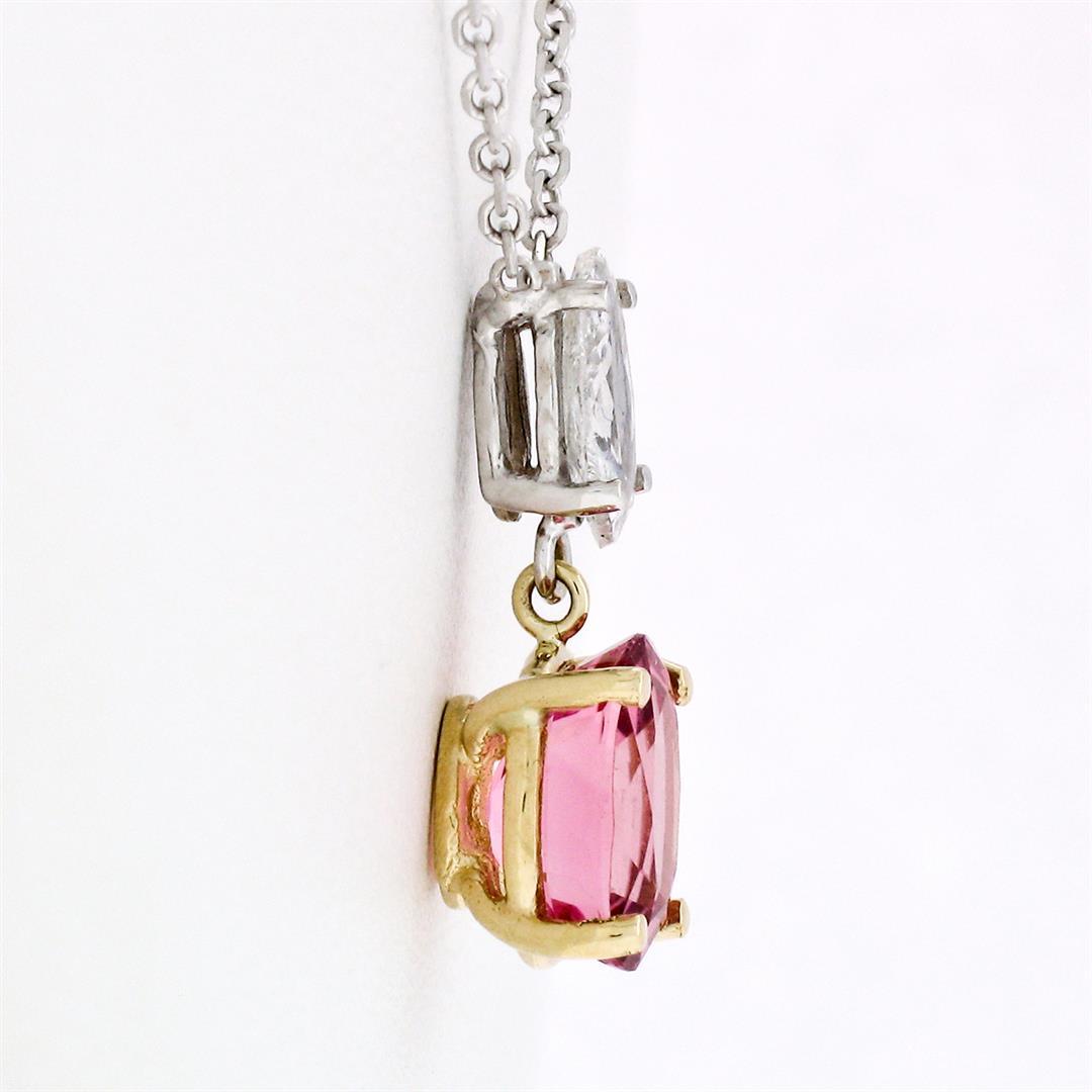 14k TT Gold 1.53 ctw Oval Pink Tourmaline Marquise Diamond Dangle Pendant Neckla