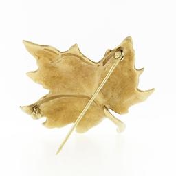 Vintage Tiffany & Co 18k Yellow Gold Hand Etched Realistic Maple Leaf Pin Brooch