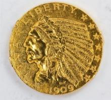 1909-D $5 Indian Head Half Eagle Gold Coin C