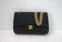 Chanel Black Quilted Fabric Medium Flap Bag