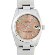 Rolex Ladies Midsize 31MM Salmon Roman Smooth Bezel Datejust Wristwatch