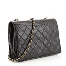 Chanel Vintage Black Quilted Lambskin Leather CC Full Medium Flap Bag