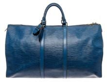 Louis Vuitton Blue Epi Leather Keepall 55 Travel Bag