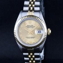 Rolex Ladies 2T Champagne Roman Fluted Wristwatch 26MM