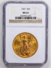 1927 $20 Double Eagle Gold Coin NGC MS63