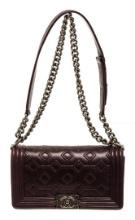 Chanel Dark Purple Embossed Calfskin Boy Medium Flap Bag