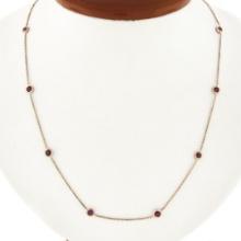 14k Rose Gold 2 ctw Round Bezel Set Red Ruby by the Yard 20" Chain Necklace