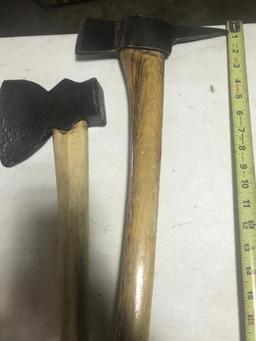 Broad Axe Head, and 2 Axe Tools