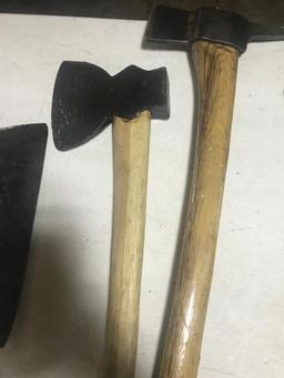 Broad Axe Head, and 2 Axe Tools