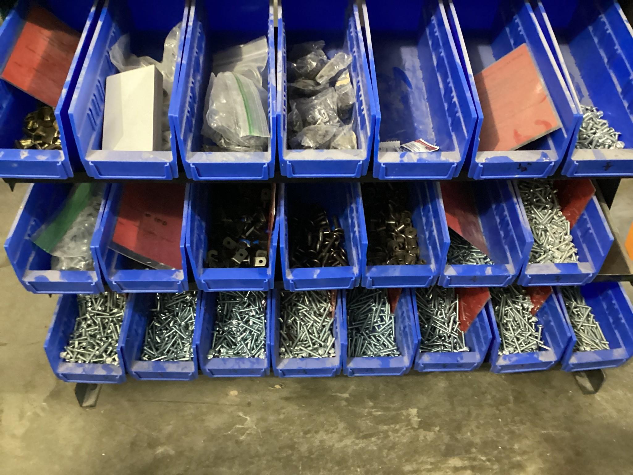 Parts Bins With Stand and Contents