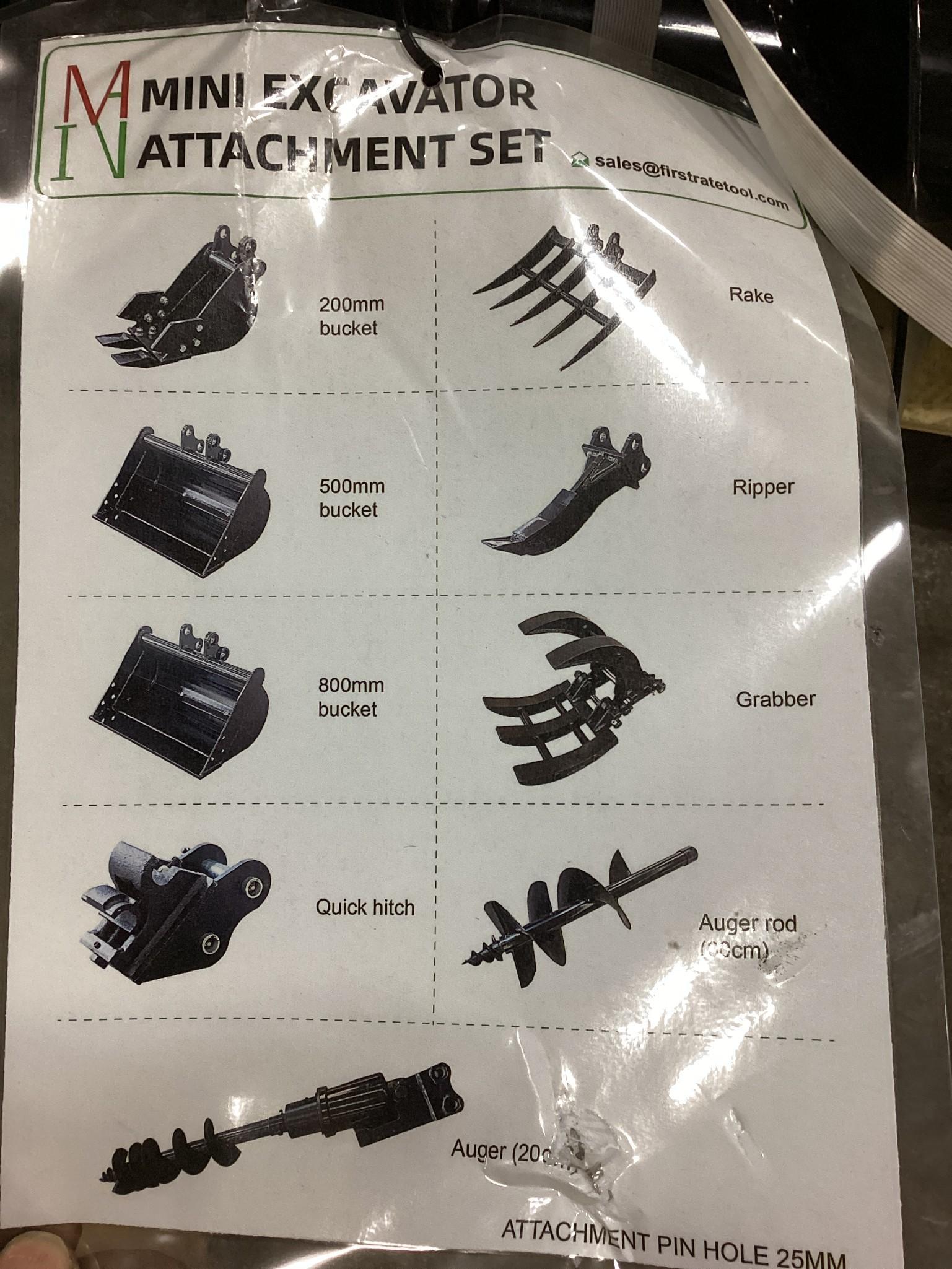 New Unused Miva 9 Pc Mini Excavator Attachment Set,