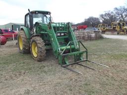 2012 JOHN DEERE 7230 FWA FARM TRACTOR, S/N HJCH731807, JD H340 FRONT END LOADER, CAB,