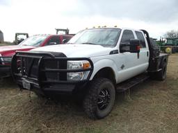 2014 FORD F350 4X4 CREWCAB...FLATBED, S/N 1FT8W3DT8EEB61259, PWR STROKE ENG, AUTO TRANS, OD READS