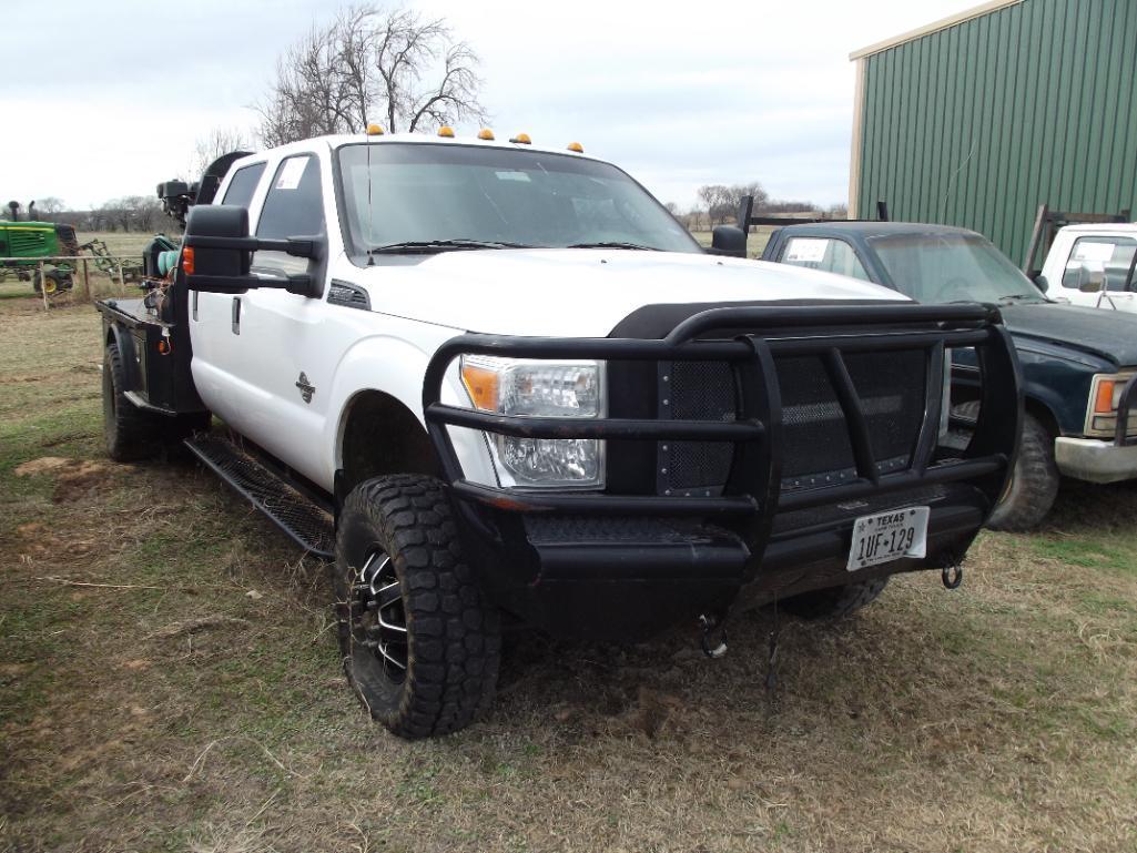 2014 FORD F350 4X4 CREWCAB...FLATBED, S/N 1FT8W3DT8EEB61259, PWR STROKE ENG, AUTO TRANS, OD READS