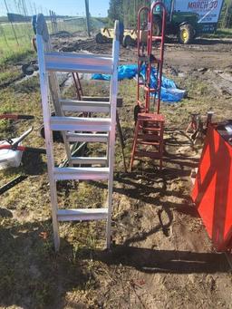 Aluminum Folding Step Ladder, Red Wooden Step