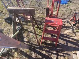 Aluminum Folding Step Ladder, Red Wooden Step