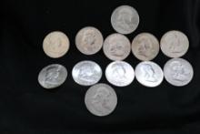 "12" Early 1960's and 1950's Franklin Half Dollars