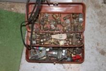 Metal toolbox with brass fitting, metal fittings, and flare tools