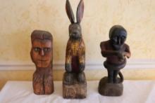 (3) Old Folk Art Wood Carvings