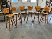 (6) vintage restored wooden bar stools