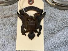 Roosevelt Military Academy brass hat tag, from Aledo, IL, & (2) aluminum horse shoes