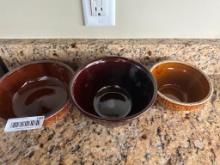 3 PIECES OF BROWN POTTERY BOWLS