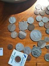 VARIOUS FOREIGN COINS AND MISC NOVELTY COINS