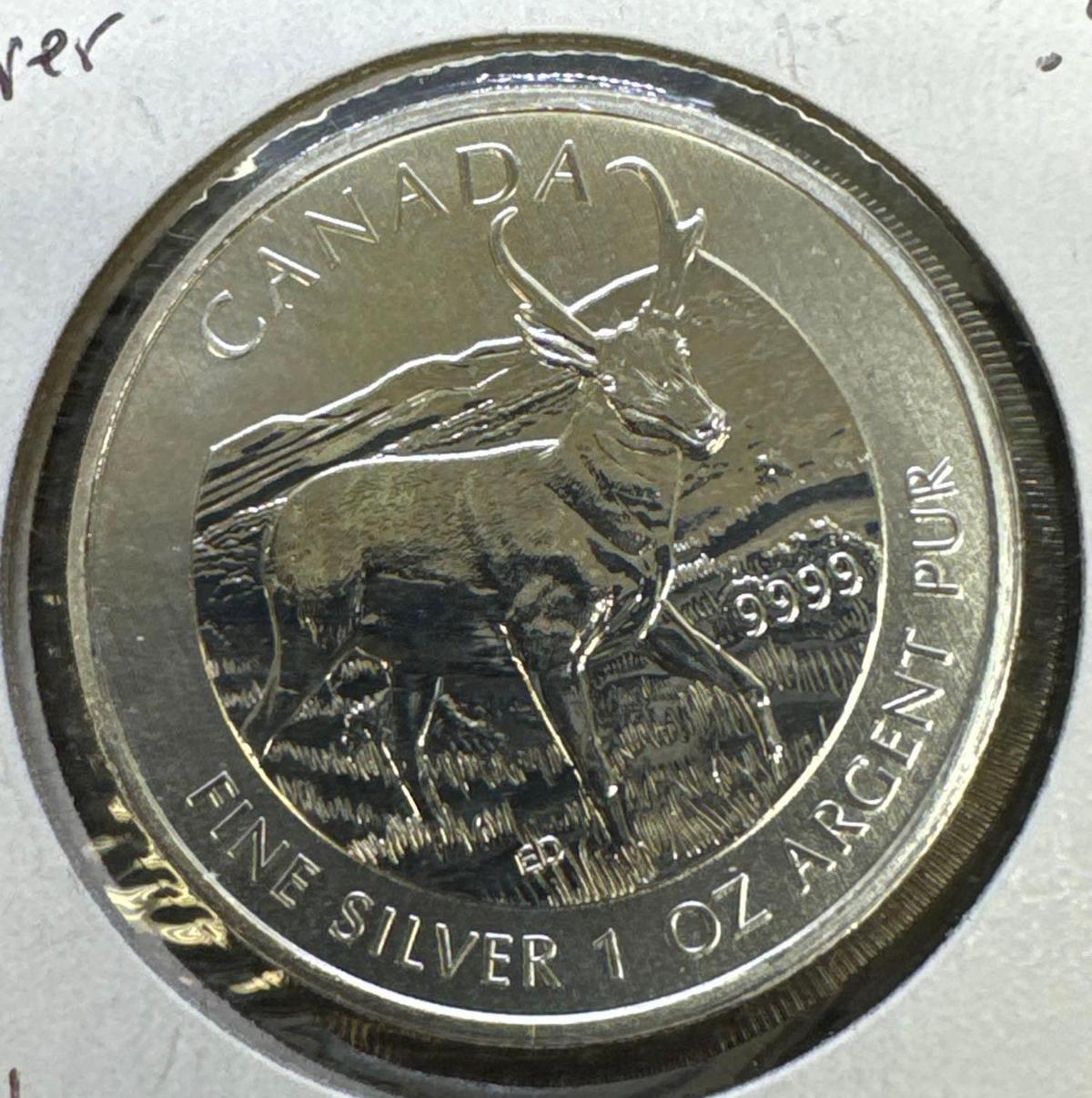 2013 Canadian Pronghorn Antelope 1 Troy Oz .9999 Fine Silver $5 Round Bullion Coin
