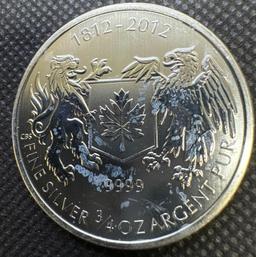 Canadian War Of 1812 3/4 Troy Ounce .9999 Fine Silver Round Bullion Coin