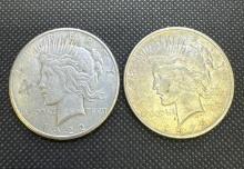 2x 1922 D/S Silver Peace Dollars 90% Silver Coins 1.88 Oz