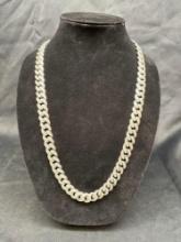 Stunning CZ Silver 925 Curb Link Necklace Bling 190.65 Grams