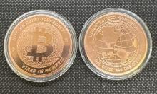 2x 1 Oz .999 Fine Copper Bitcoins Bullion Coins 2.15 Oz