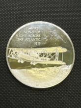 History Of Flight 1st Non-Stop Flight Across The Atlantic 1919 Sterling Silver Coin 1.33 Oz