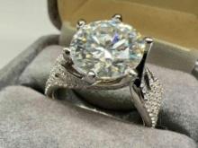 S925 Sterling Silver Moissanite Diamond Ring sz8 with GRA Certificate